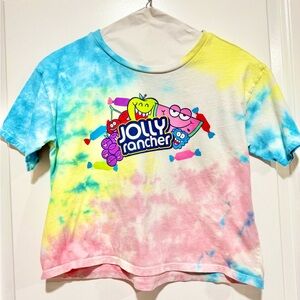 Girls tie-dye, cropped jolly rancher T-shirt. Size large – 10/12.